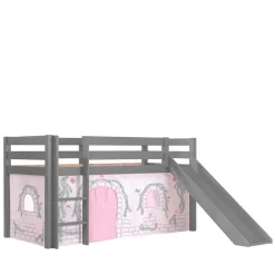 Wohnen Kinderbetten*Graues Spielbett mit Rutsche aus Kiefer massiv - Delavidu