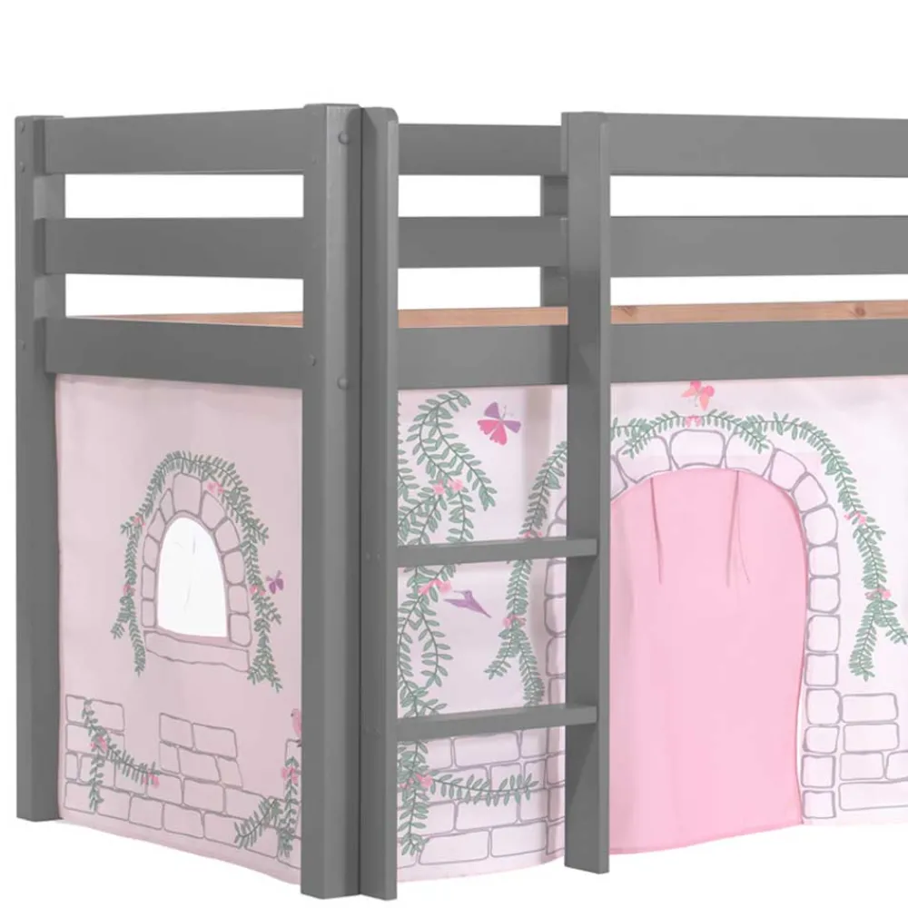 Wohnen Kinderbetten*Graues Spielbett mit Rutsche aus Kiefer massiv - Delavidu