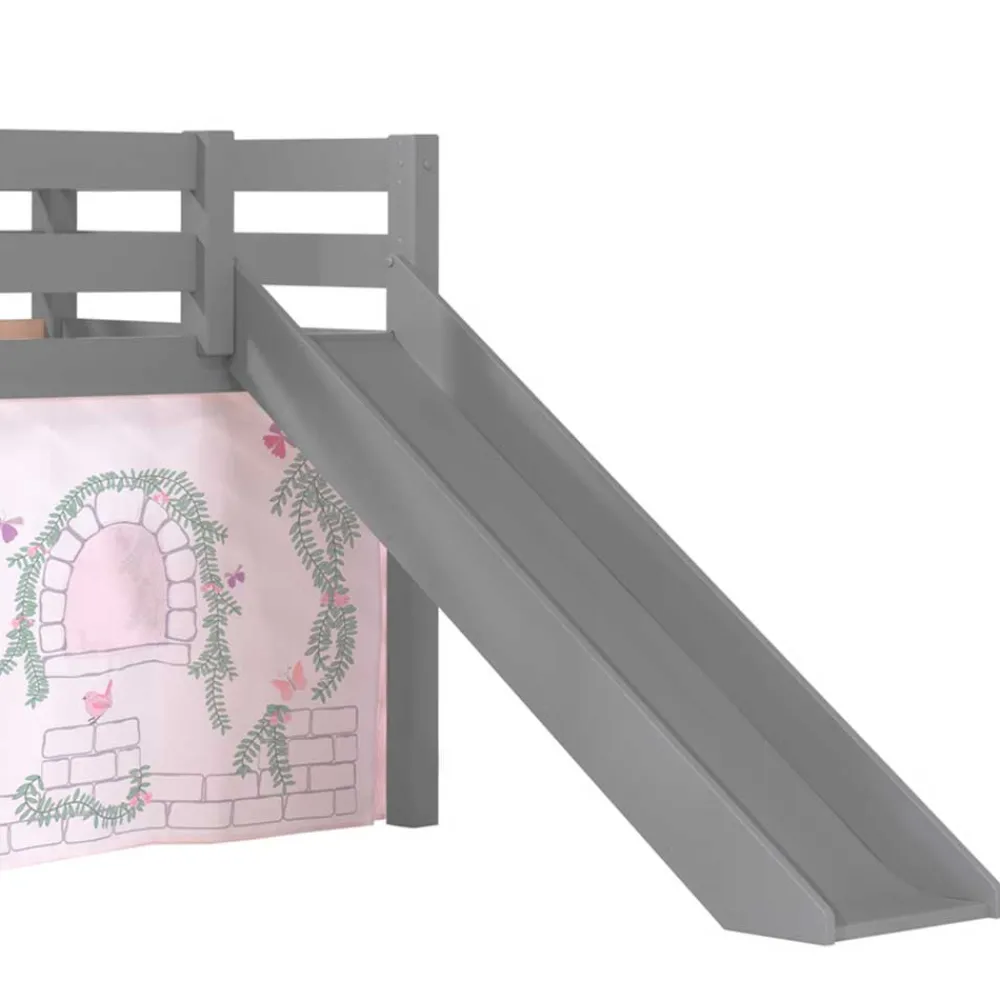 Wohnen Kinderbetten*Graues Spielbett mit Rutsche aus Kiefer massiv - Delavidu
