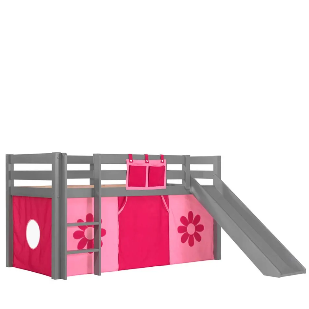 Kinder Wohnen Graues Spielbett Rutschbett mit Vorhang - Taupos