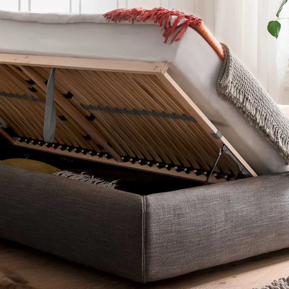 Wohnen Jugendbetten*Graues Stoff Polsterbett mit Matratzen - Amber