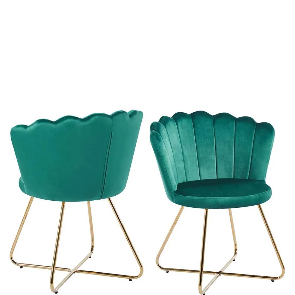 Wohnen Retro Möbel|Designermöbel*Grüne Muschelstühle aus Samt - Baly (2er Set)