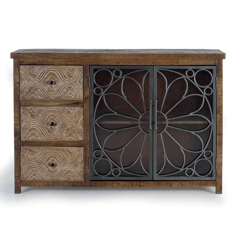 Wohnen Große Design Kommode mit Glas Metalltüren - Everton