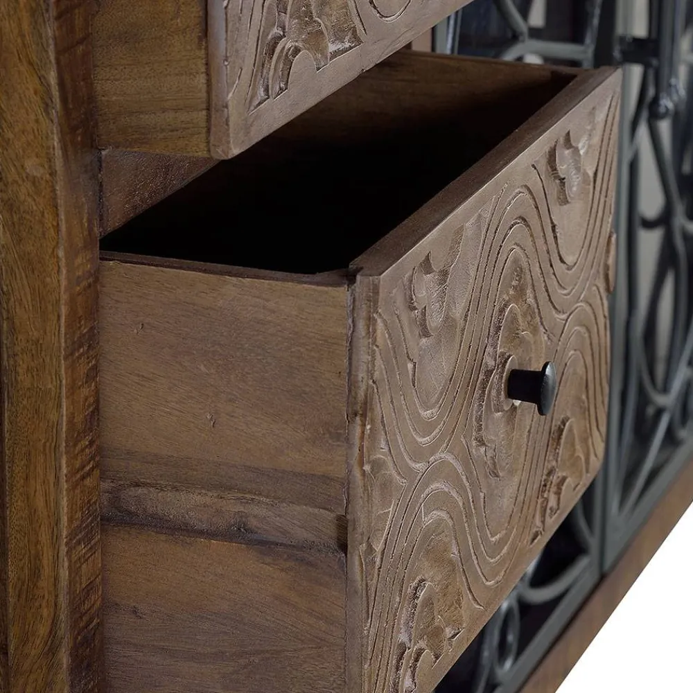 Wohnen Große Design Kommode mit Glas Metalltüren - Everton