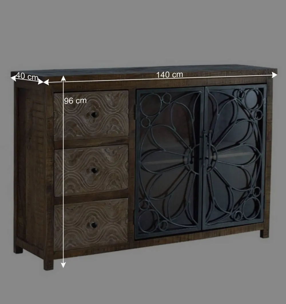 Wohnen Große Design Kommode mit Glas Metalltüren - Everton