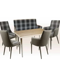 Wohnen Küchen-Essgruppen|Esszimmer Komplett*Große Essgruppe in Grau Weiß Mervellin mit Bank (sechsteilig)