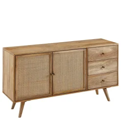 Wohnen Große Kombi-Kommode aus Mangoholz & Rattan - Kanados