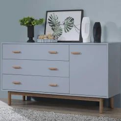 Wohnen Sideboards*Große Kombi-Kommode in Grau mit Eiche - Caldaro