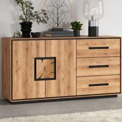 Wohnen Sideboards & Kommoden|Sideboards & Kommoden*Große Kombi-Kommode in Wildeiche mit Schwarz - Shipper