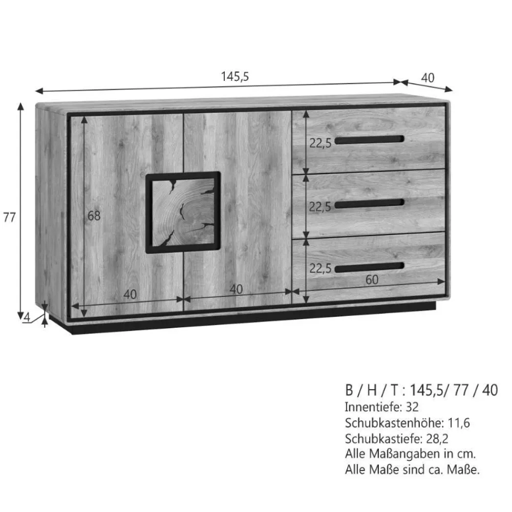 Wohnen Sideboards & Kommoden|Sideboards & Kommoden*Große Kombi-Kommode in Wildeiche mit Schwarz - Shipper