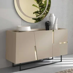 Wohnen Designermöbel*Große Kommode in Taupe mit Spiegel in Bronze - Fashiona