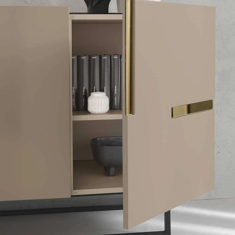 Wohnen Designermöbel*Große Kommode in Taupe mit Spiegel in Bronze - Fashiona