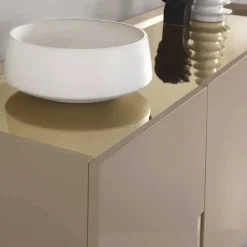 Wohnen Designermöbel*Große Kommode in Taupe mit Spiegel in Bronze - Fashiona