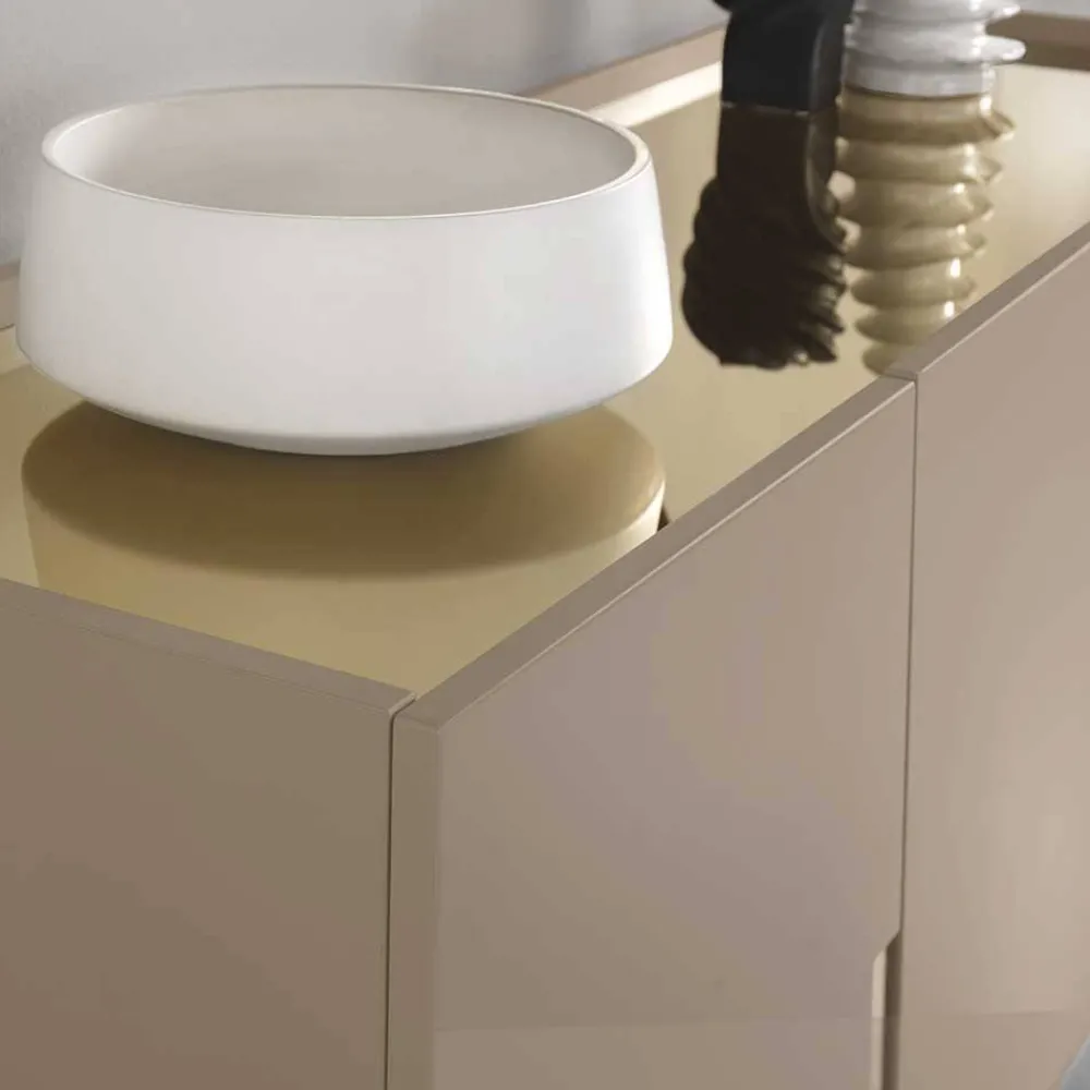 Wohnen Designermöbel*Große Kommode in Taupe mit Spiegel in Bronze - Fashiona