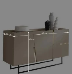 Wohnen Designermöbel*Große Kommode in Taupe mit Spiegel in Bronze - Fashiona