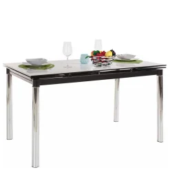 Wohnen Großer Ausziehtisch aus Schwarzglas & Chrom - Tedyra
