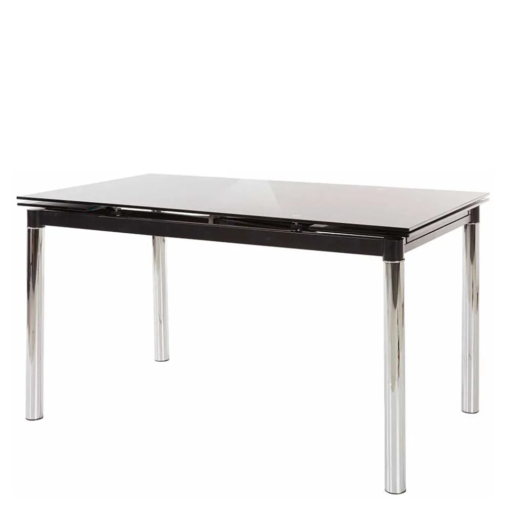 Wohnen Großer Ausziehtisch aus Schwarzglas & Chrom - Tedyra
