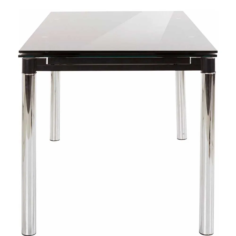 Wohnen Großer Ausziehtisch aus Schwarzglas & Chrom - Tedyra