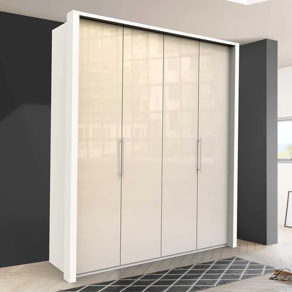 Wohnen Großer Gleittüren Kleiderschrank in Creme Glasbeschichtung - Zidarie