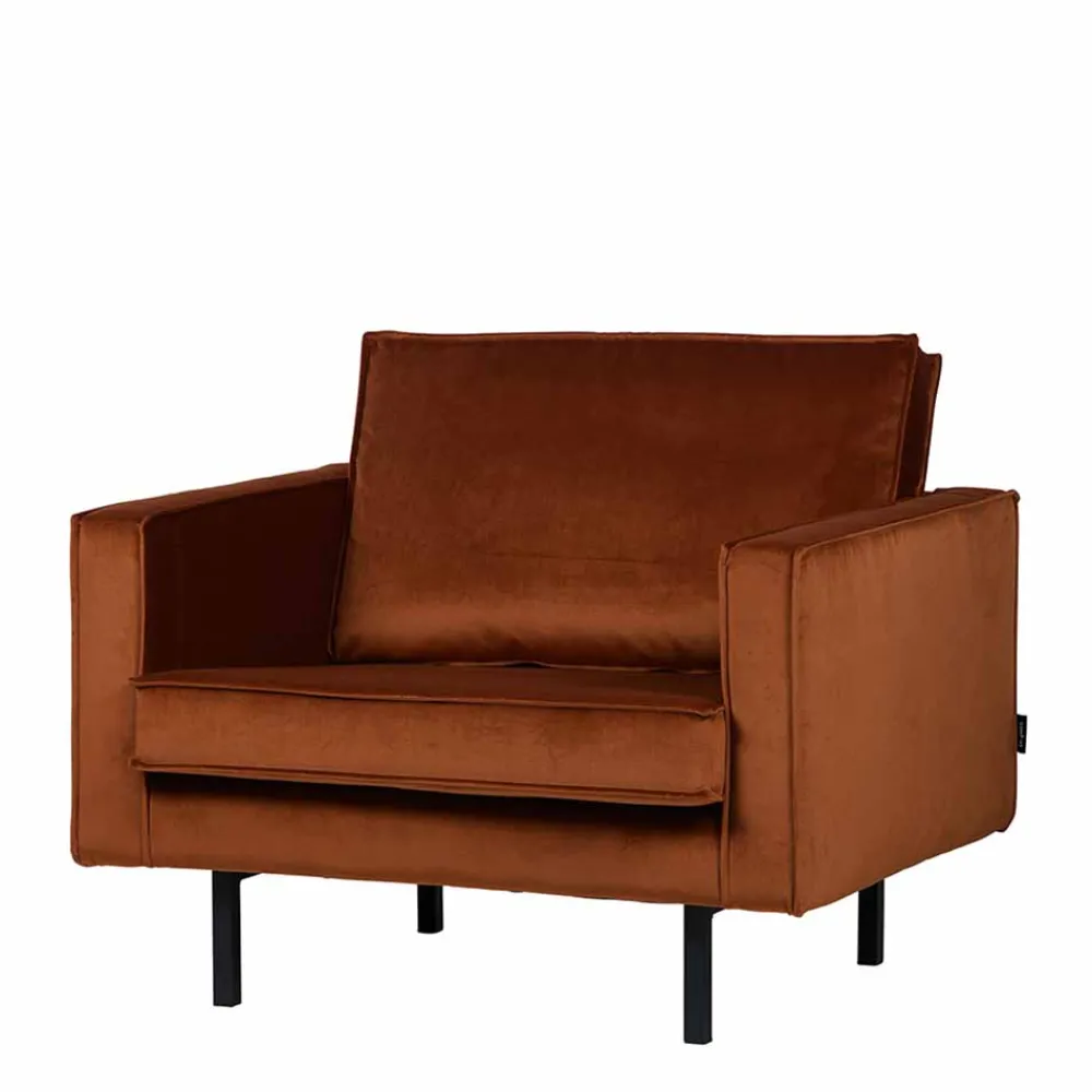 Wohnen Schwarze Möbel|Retro Möbel*Großer Loungesessel Naryon mit Samt in Rostfarben