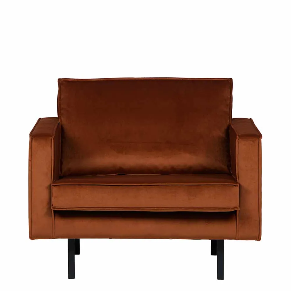 Wohnen Schwarze Möbel|Retro Möbel*Großer Loungesessel Naryon mit Samt in Rostfarben