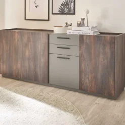 Wohnen Großes Sideboard in Eiche Dunkel und Anthrazit - Mundo