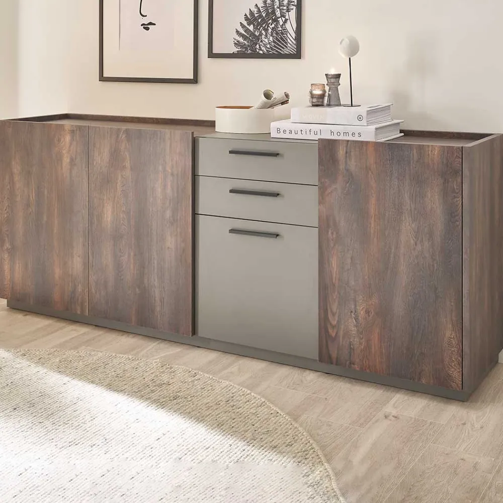 Wohnen Großes Sideboard in Eiche Dunkel und Anthrazit - Mundo