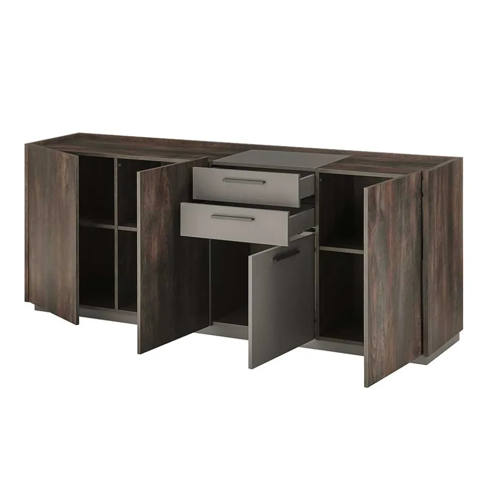 Wohnen Großes Sideboard in Eiche Dunkel und Anthrazit - Mundo