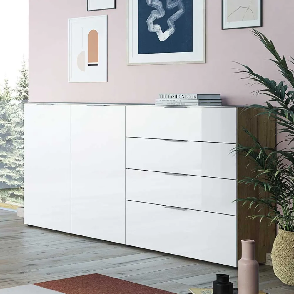 Wohnen Sideboards & Kommoden|Wohnzimmerschränke*Großes Sideboard in Wildeiche & Weiß - Riodna