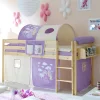 Kinder Wohnen Halbhochbett Shoff mit Vorhang und Tunnel in Lila Weiß