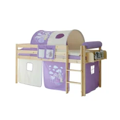 Kinder Wohnen Halbhochbett Shoff mit Vorhang und Tunnel in Lila Weiß