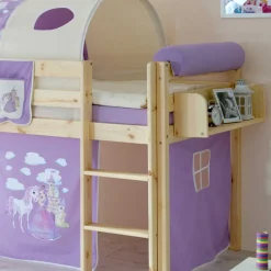 Kinder Wohnen Halbhochbett Shoff mit Vorhang und Tunnel in Lila Weiß