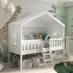 Kinder Wohnen Halbhohes Hausbett in Weiß lackiert - Kumaria