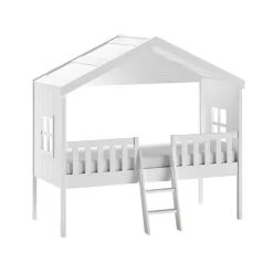 Kinder Wohnen Halbhohes Hausbett in Weiß lackiert - Kumaria