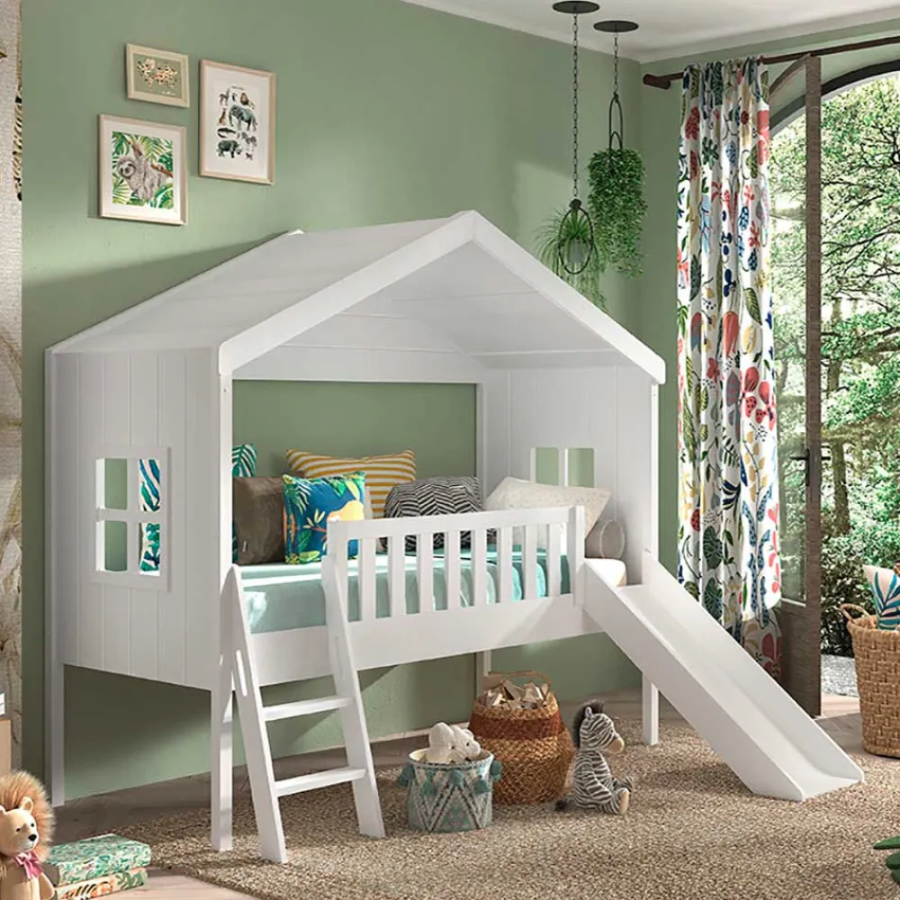 Wohnen Kinderbetten*Halbhohes Hausbett mit Rutsche & Leiter - Coreen