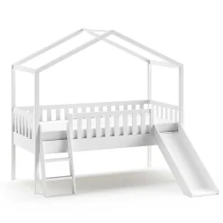 Wohnen Kinderbetten*Halbhohes Hochbett mit Hausdach & Rutsche - Graphit