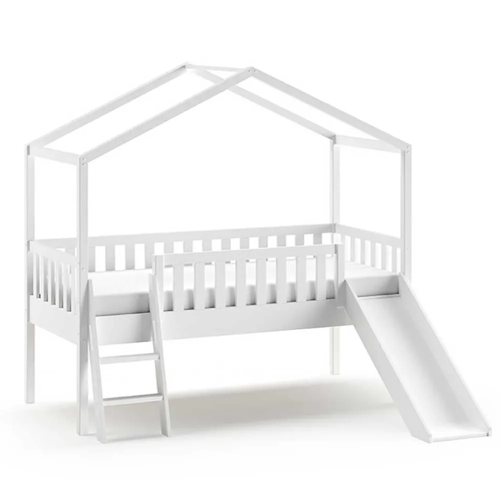 Wohnen Kinderbetten*Halbhohes Hochbett mit Hausdach & Rutsche - Graphit