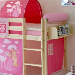 Wohnen Kindermöbel|Kinderbetten*Halbhohes Kinderbett Wonder mit Vorhang im Prinzessin Design