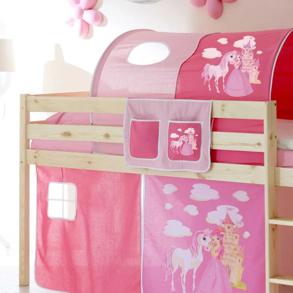Wohnen Kindermöbel|Kinderbetten*Halbhohes Kinderbett Wonder mit Vorhang im Prinzessin Design