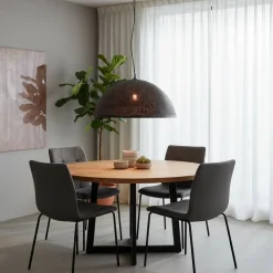 Wohnen Lampen & Leuchten*Halbrunde Hängeleuchte Jilamenda mit Metall Schwarz Braun