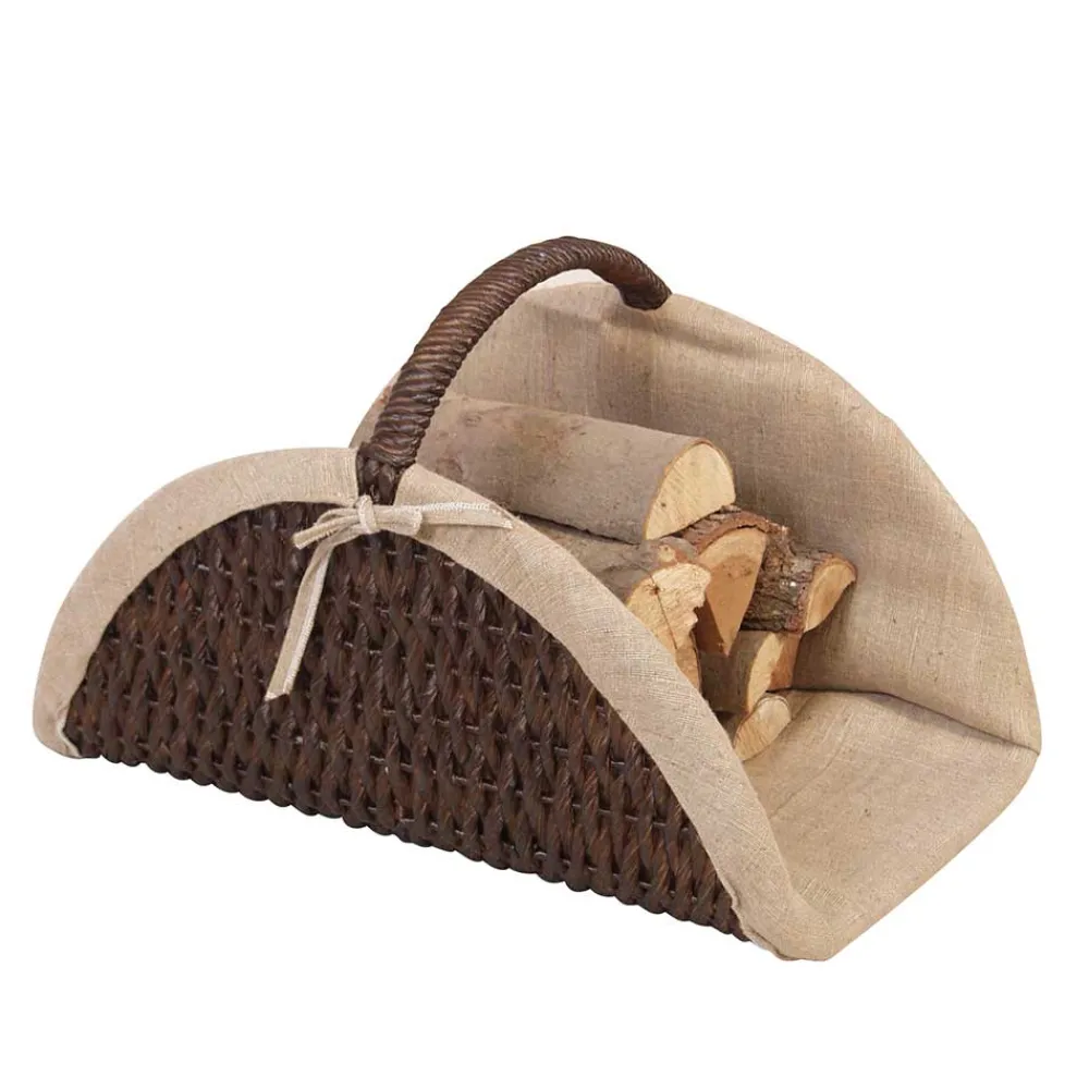 Wohnen Rattanmöbel*Halbrunder Kaminholzkorb Jatlain in Braun