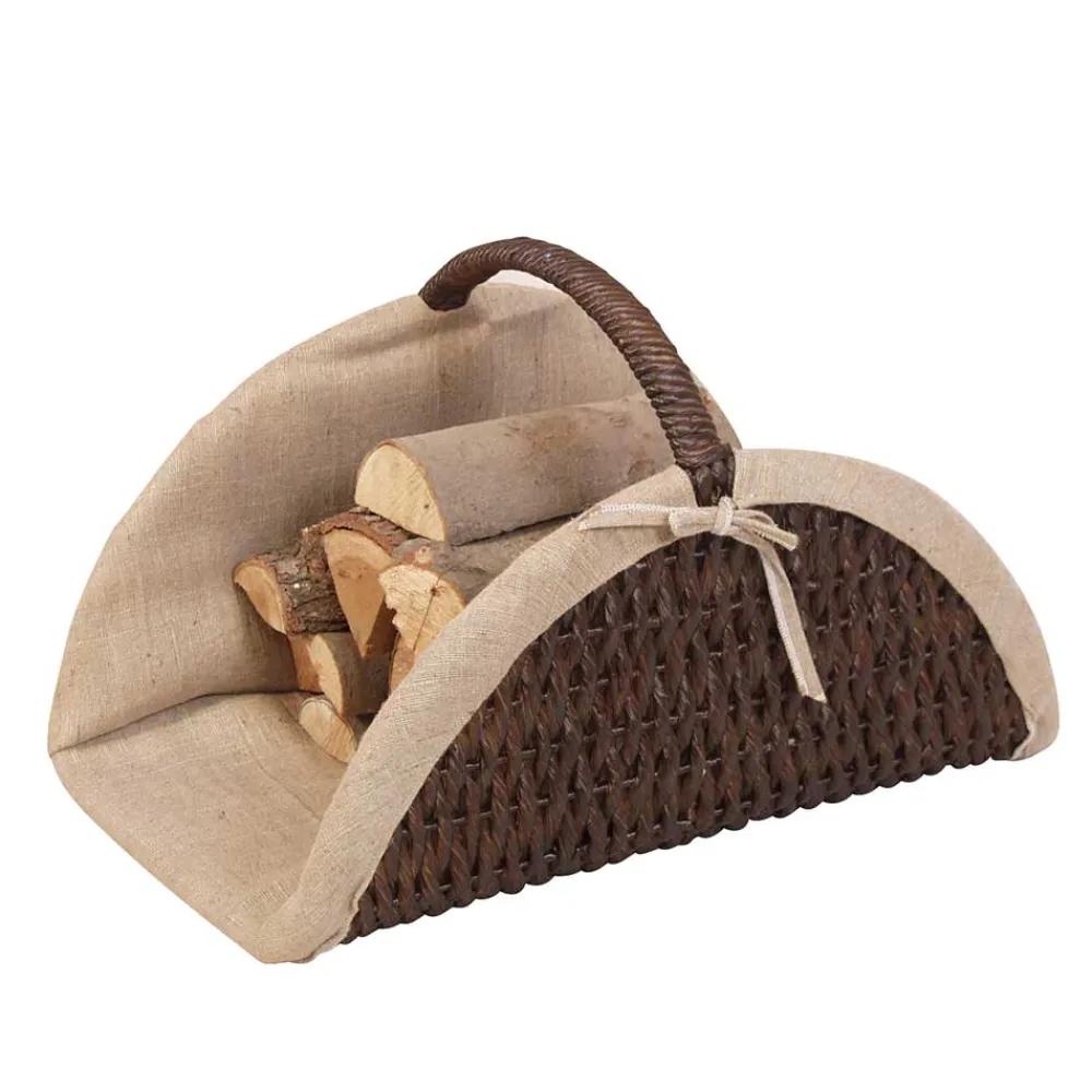 Wohnen Rattanmöbel*Halbrunder Kaminholzkorb Jatlain in Braun