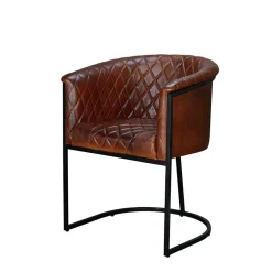 Wohnen Halbrunder Tischsessel in Braun Leder - Liva