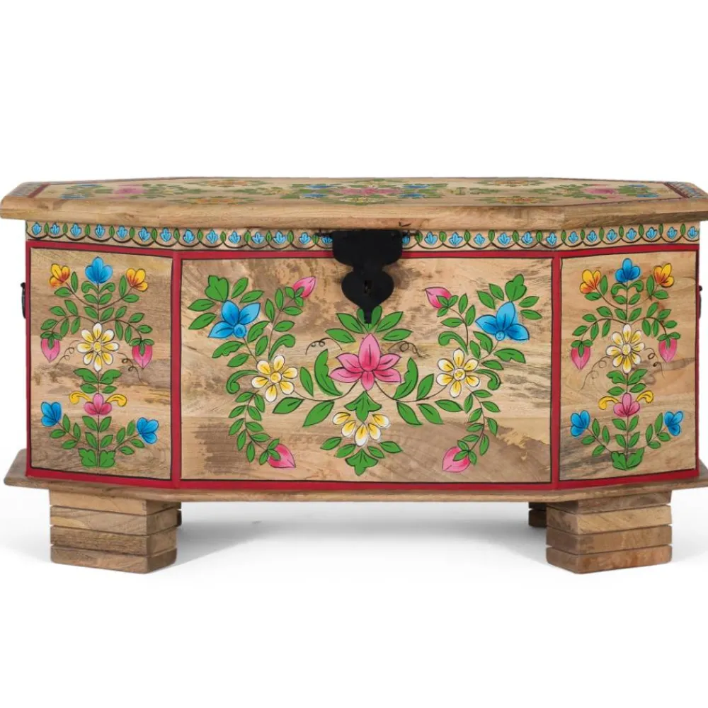 Wohnen Boho Style Möbel|Holztruhen*Handbemalte Holztruhe mit Blumen Motiven - Hectos