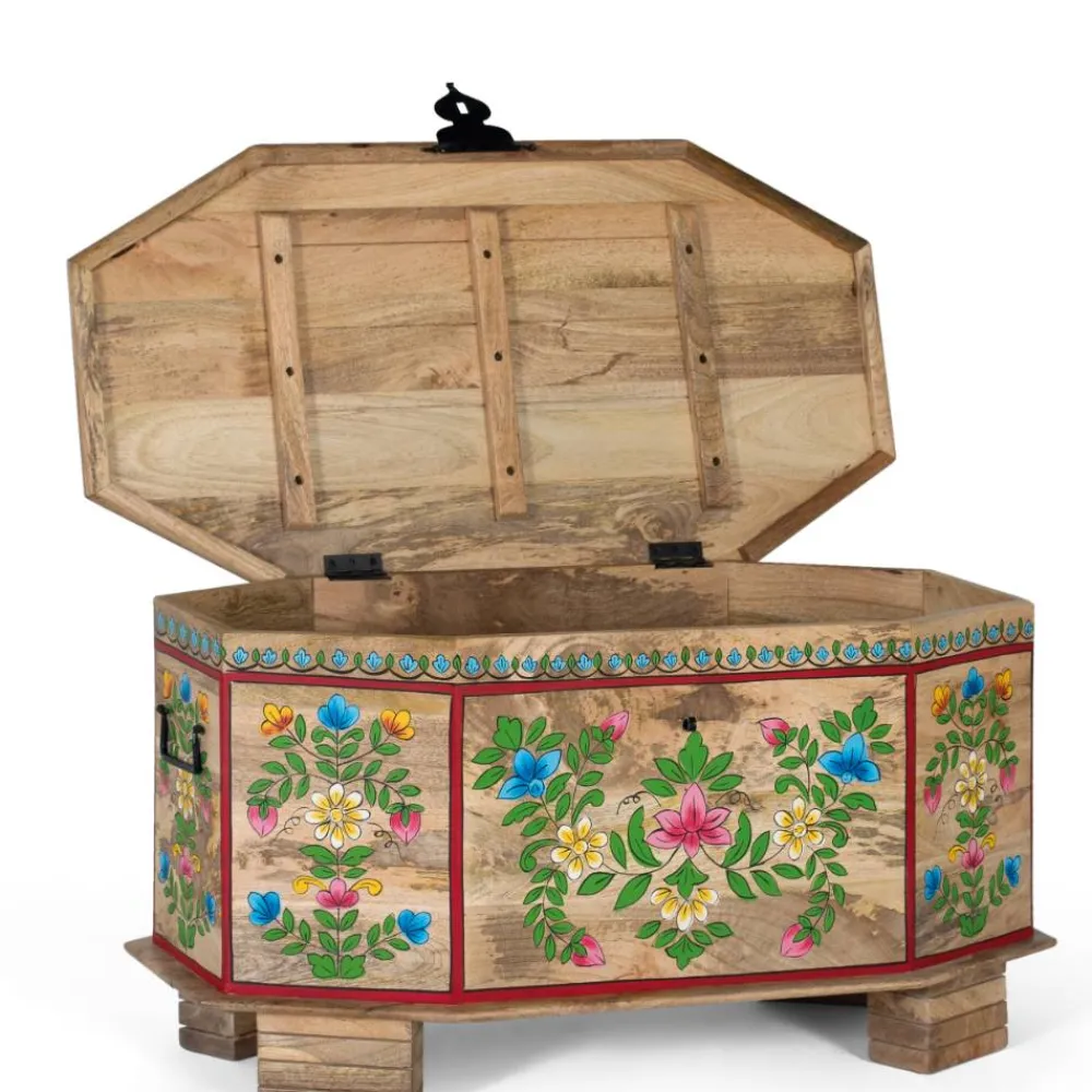 Wohnen Boho Style Möbel|Holztruhen*Handbemalte Holztruhe mit Blumen Motiven - Hectos