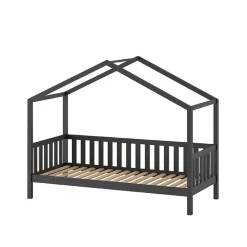 Kinder Wohnen Hausbett in Anthrazit aus Kiefernholz - Neptunus