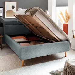 Wohnen Skandinavische Möbel|Jugendbetten*Hellblaues Polsterbett mit Bettkasten - Annelie