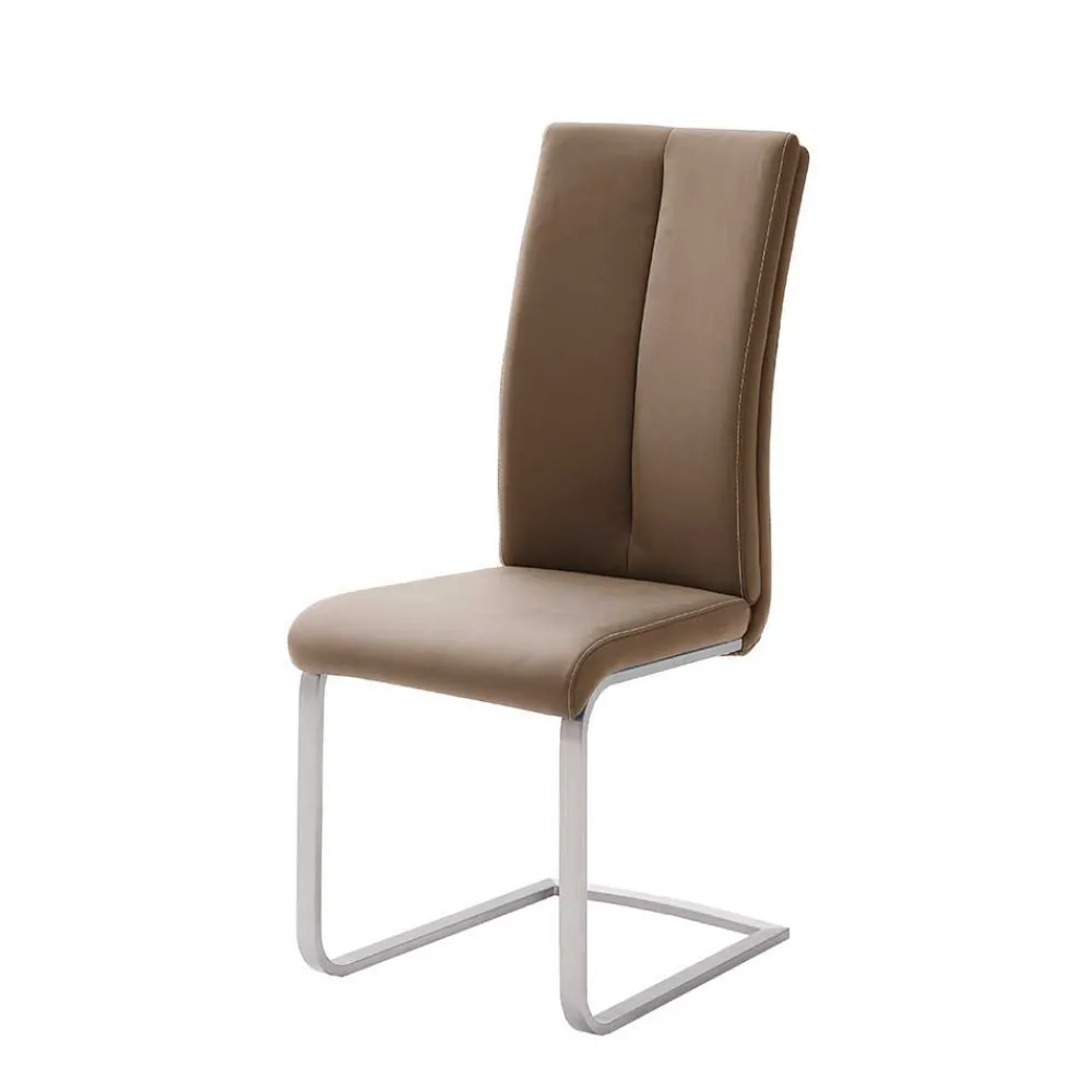 Wohnen Braune Möbel|Graue Möbel*Hellbrauner Freischwinger Stuhl Carihm mit Kunstleder (4er Set)