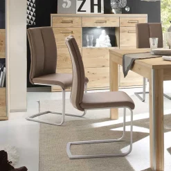 Wohnen Braune Möbel|Graue Möbel*Hellbrauner Freischwinger Stuhl Carihm mit Kunstleder (4er Set)