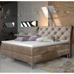Wohnen Hellbraunes Boxbett mit Samtbezug - Gelvino